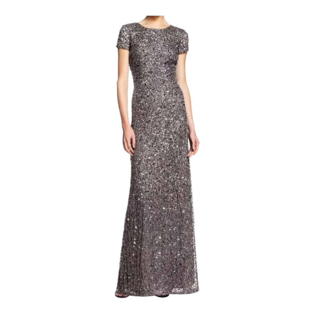 Adrianna Papell sequin short sleeve formal maxi dress size 14